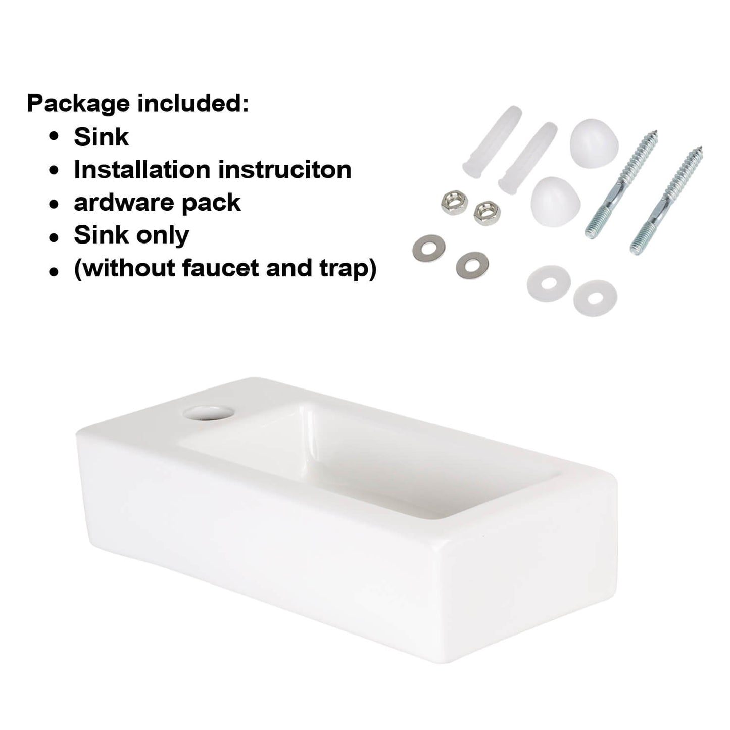 Small Wall Mounted Bathroom Sink, 14.7"x7"#right