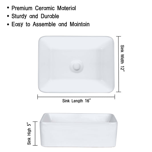 White Rectangular Ceramic Bathroom Sink