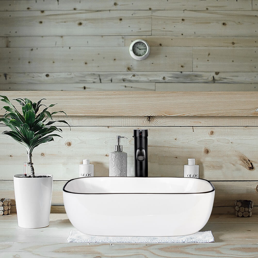 Bathroom Vessel Sink with Faucet Pop up Drain Combo, 18" x 12.6"