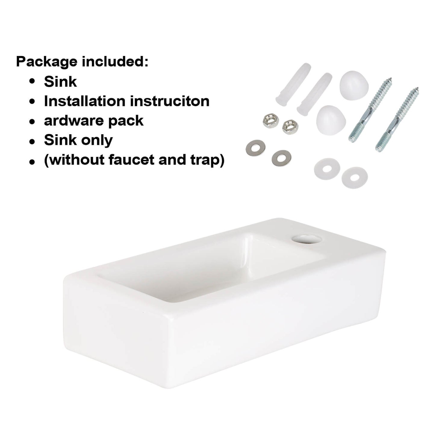 Small Wall Mounted Bathroom Sink, 14.7"x7"#left