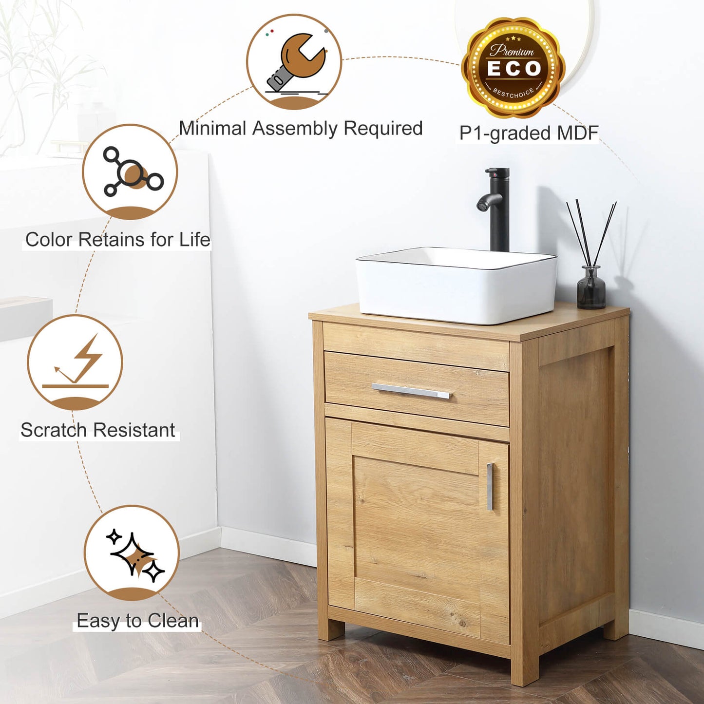 24 Inch Bathroom Vanity Sink Combo#color_oak