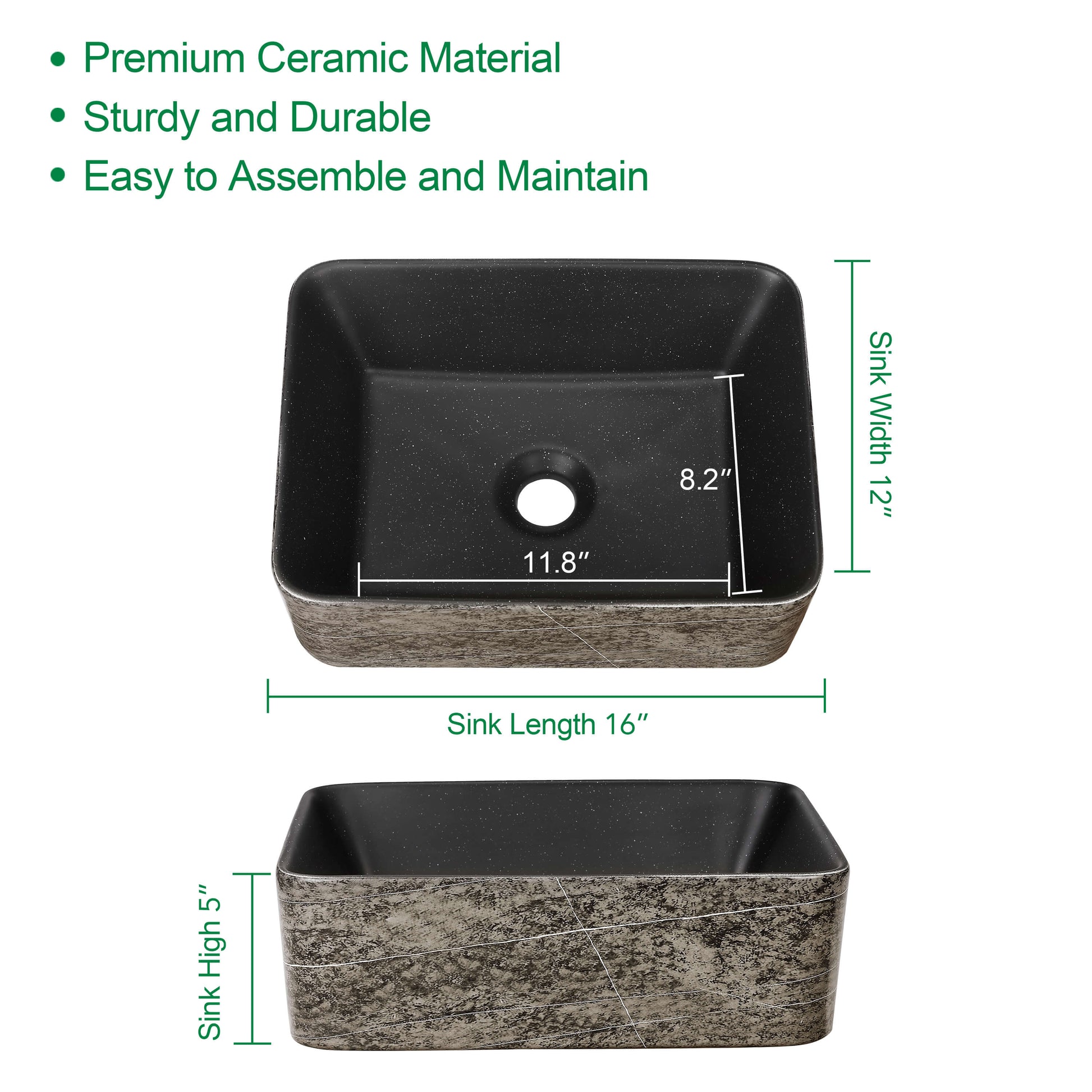 Rectangle Bathroom Sink Above Counter 16'' x 12''