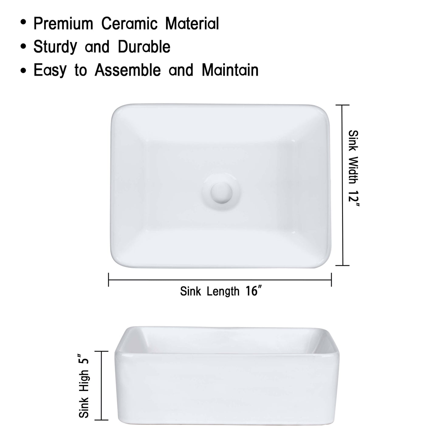 White Rectangular Ceramic Bathroom Sink