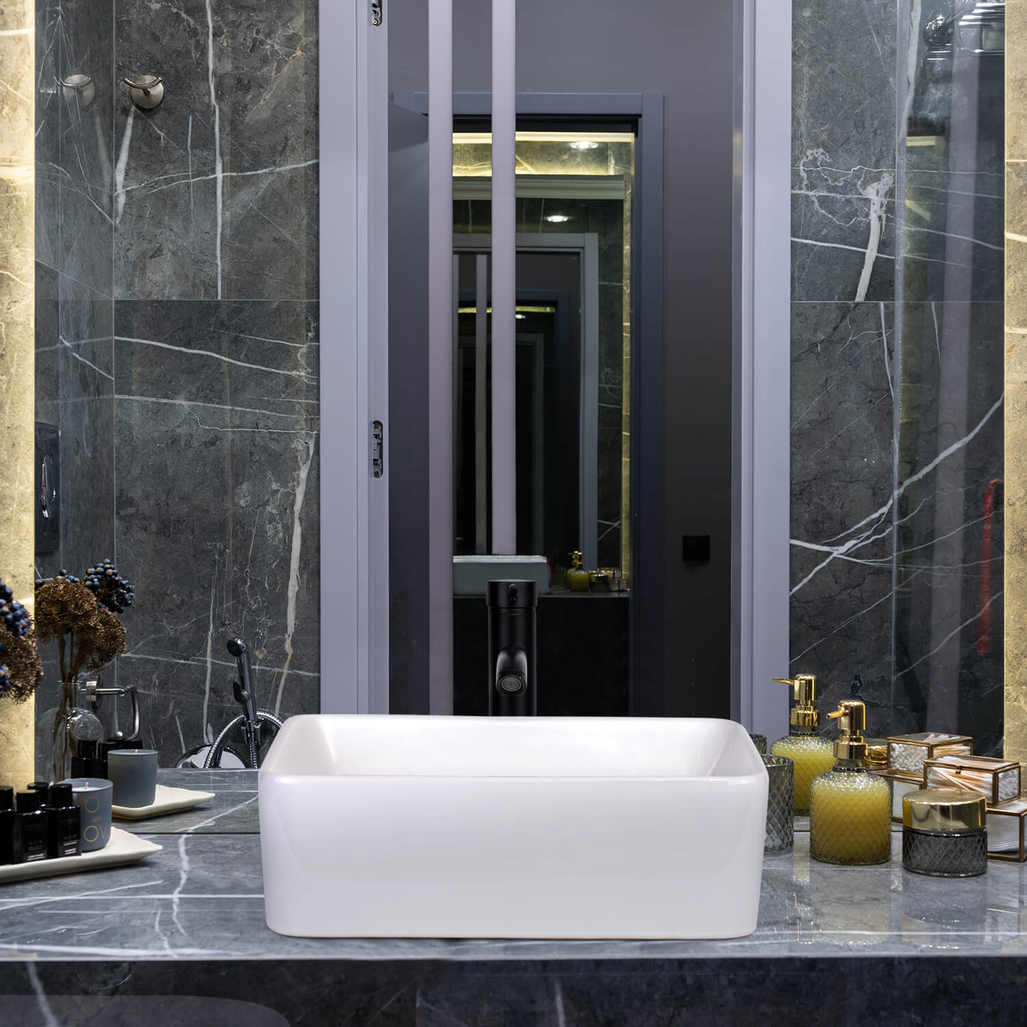 White Rectangular Ceramic Bathroom Sink