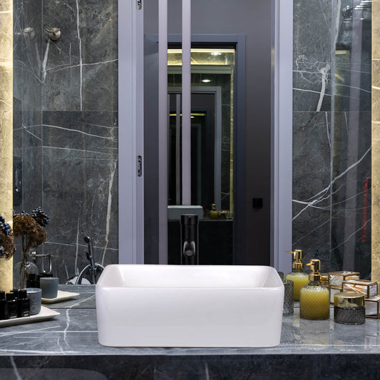 White Rectangular Ceramic Bathroom Sink