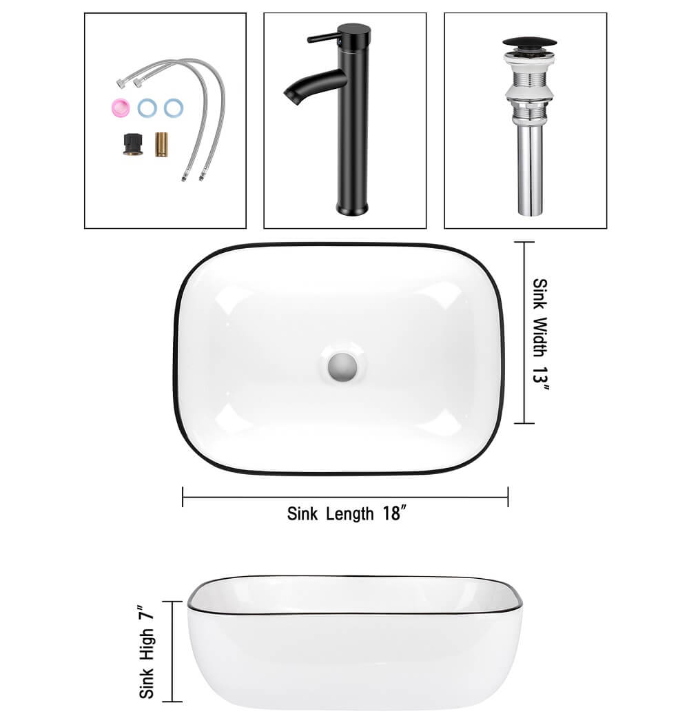 Bathroom Vessel Sink with Faucet Pop up Drain Combo, 18" x 12.6"