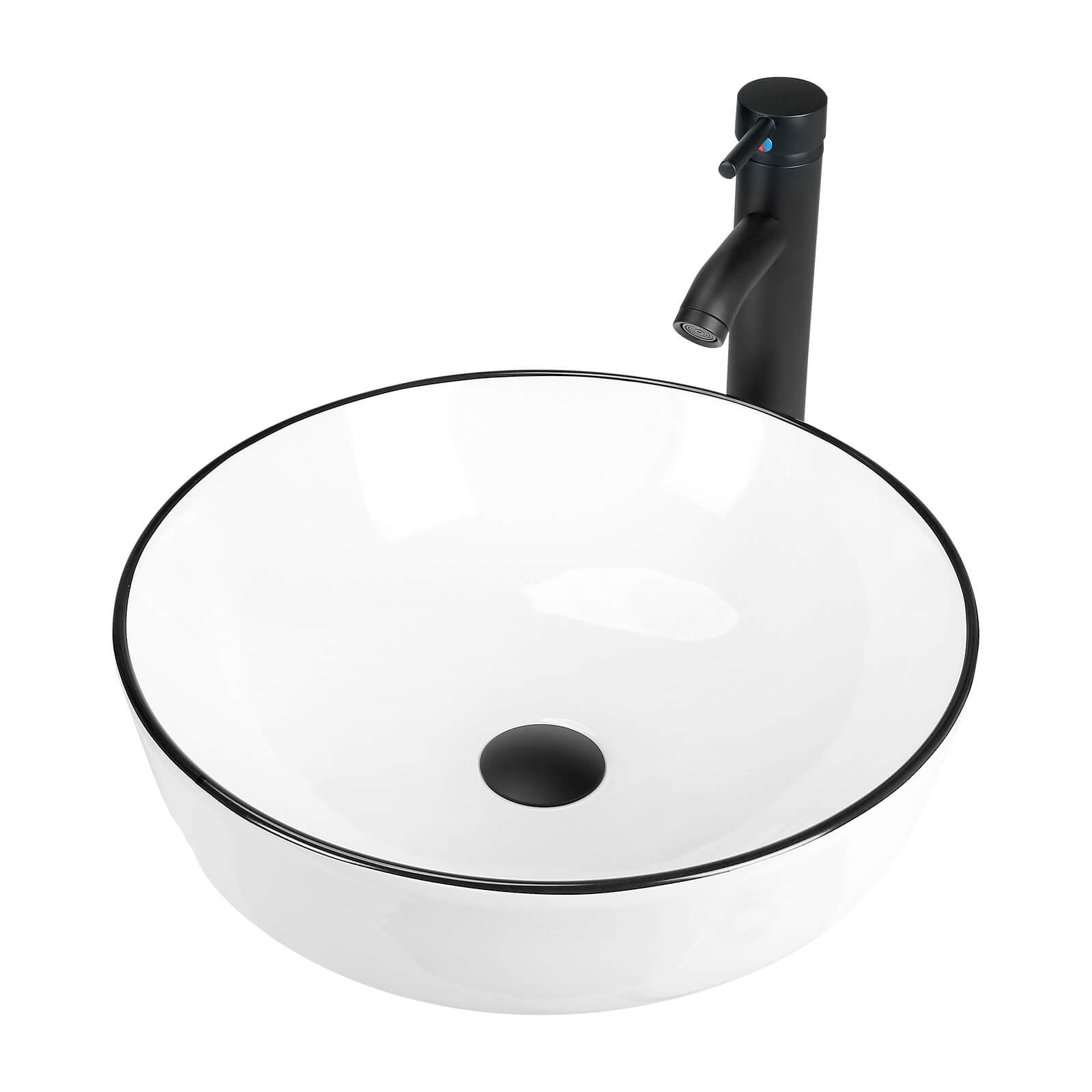 Round Ceramic Bathroom Vessel Sink, 16" x 16" x 5"